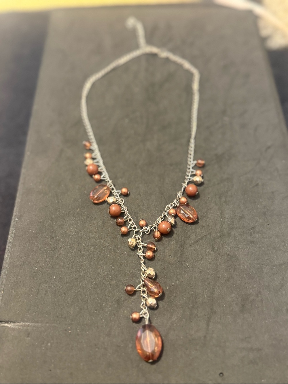 Beaded Drop Necklace - Brown Crystal & Hematite Accents - Picture 3 of 5